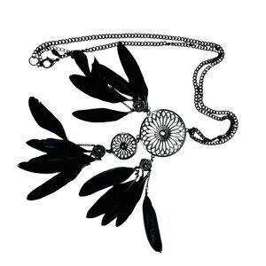 Southwest Western Necklace Medallion Feather Rhinestone Boho